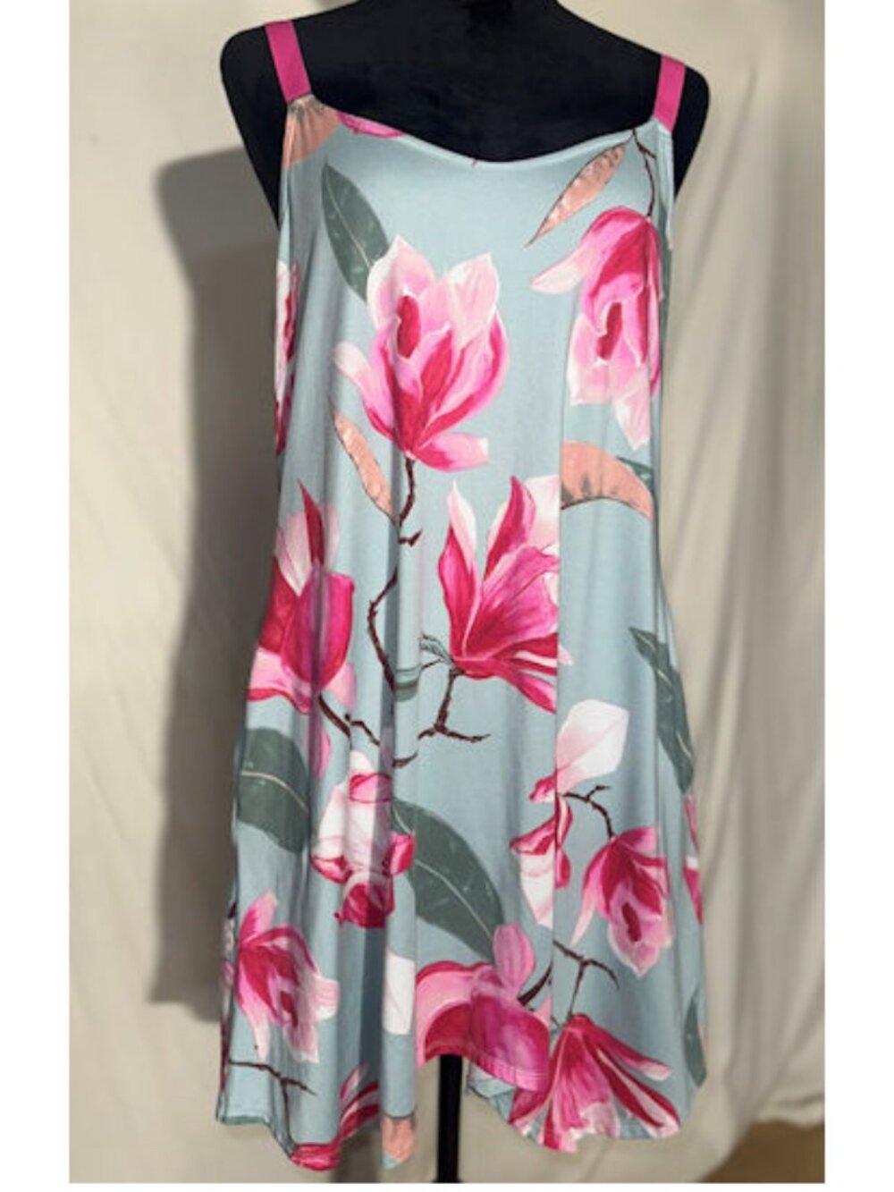 Lilac & London Sundress, Blue with Pink Tropical Flowers, Large